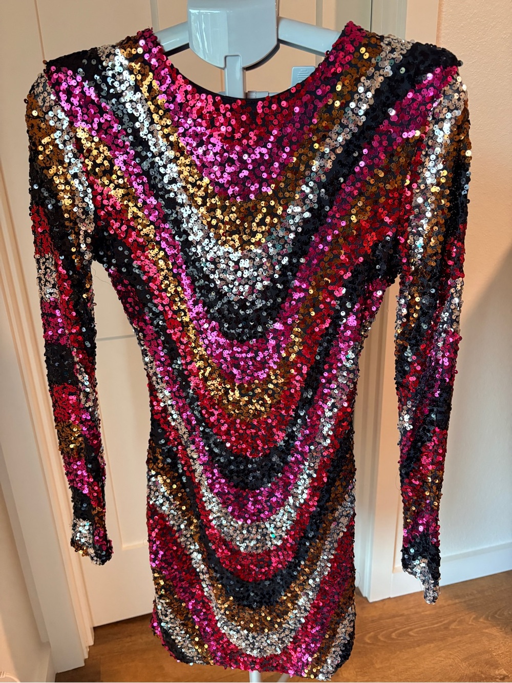 B Darlin Pink Multi Sequin Long Sleeve Bodycon Dress
